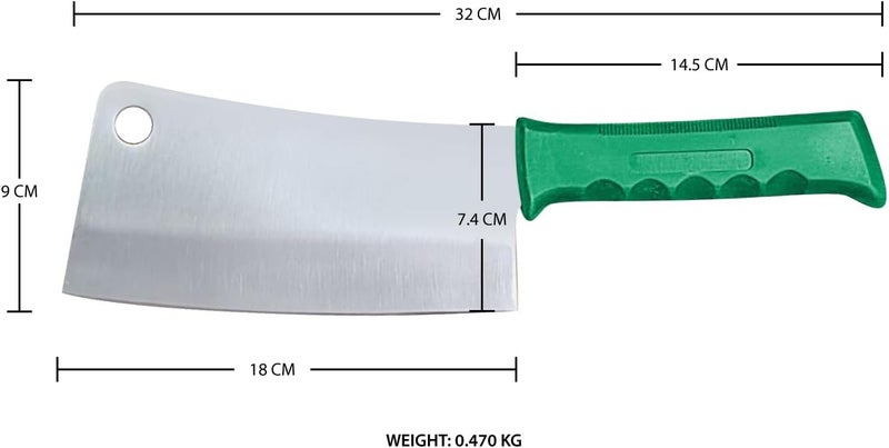 Kitchen Master 7 Inch Stainless Steel Meat Cleaver - Heavy-Duty Butcher Chopping Knife (Green) - Image 2